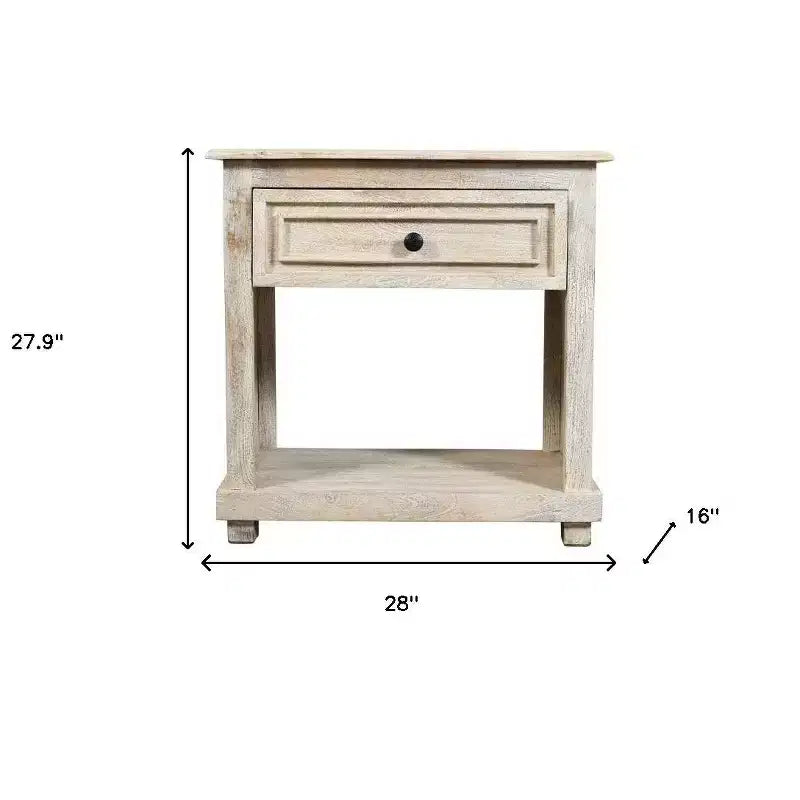 HomeRoots 28 White Solid Wood Distressed One Drawer Nightstand