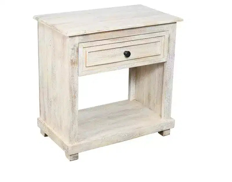HomeRoots 28 White Solid Wood Distressed One Drawer Nightstand