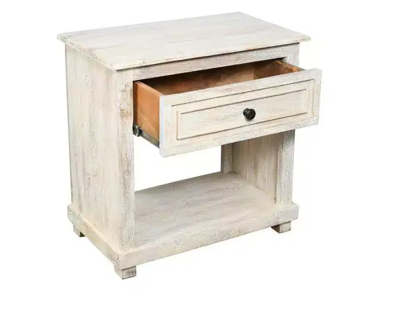 HomeRoots 28 White Solid Wood Distressed One Drawer Nightstand