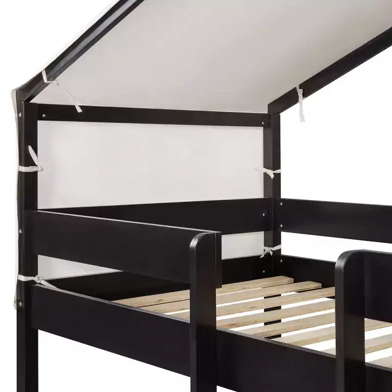 Bellemave Twin Over Twin House Bunk Bed with Ladder, Tent and Guardrails, Black