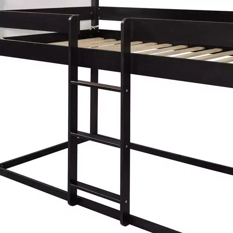 Bellemave Twin Over Twin House Bunk Bed with Ladder, Tent and Guardrails, Black