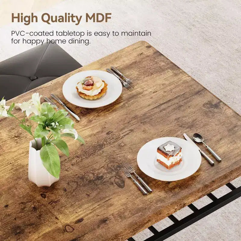 Coolmee Square Dining Table Set for 4, Wood Tabletop Kitchen Table with 2 Upholstered Chairs and a Bench, Rustic Dinner Table Set with Storage