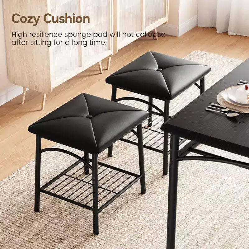 Coolmee Square Dining Table Set for 4, Wood Tabletop Kitchen Table with 2 Upholstered Chairs and a Bench, Rustic Dinner Table Set with Storage