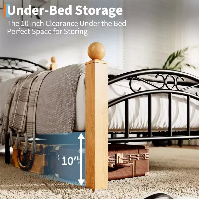 COZONY Metal Platform Bed Frame with Headboard & Footboard, Heavy-Duty Steel Slat Support, Under-Bed Storage, No Box Spring Needed, Easy Assembly