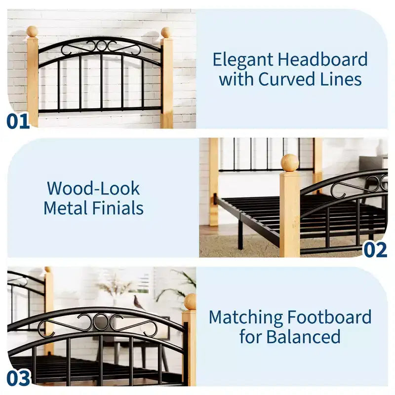 COZONY Metal Platform Bed Frame with Headboard & Footboard, Heavy-Duty Steel Slat Support, Under-Bed Storage, No Box Spring Needed, Easy Assembly