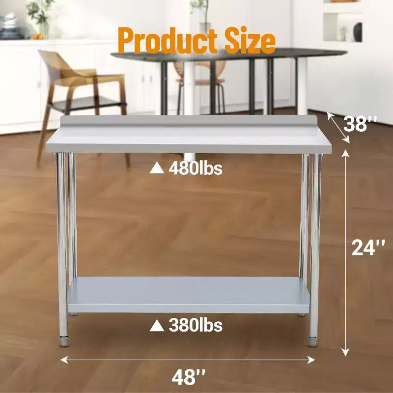 Acekool 32x24 Inch Stainless Steel Prep Table with Storage Shelf, Easy-Clean Surface, and Quick Assembly for Kitchen, Bakery, or Food Truck