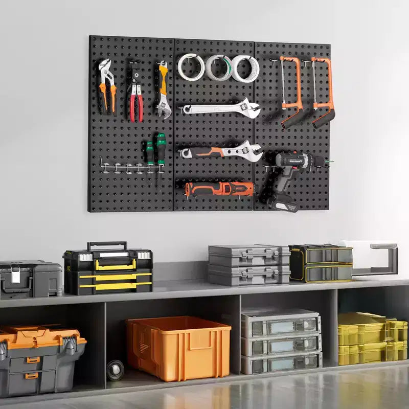 VEVOR Metal Pegboard Panels, 24 x 12 Pegboard, 3 Panels, Heavy Duty Steel Peg Board Wall Organizer, Black