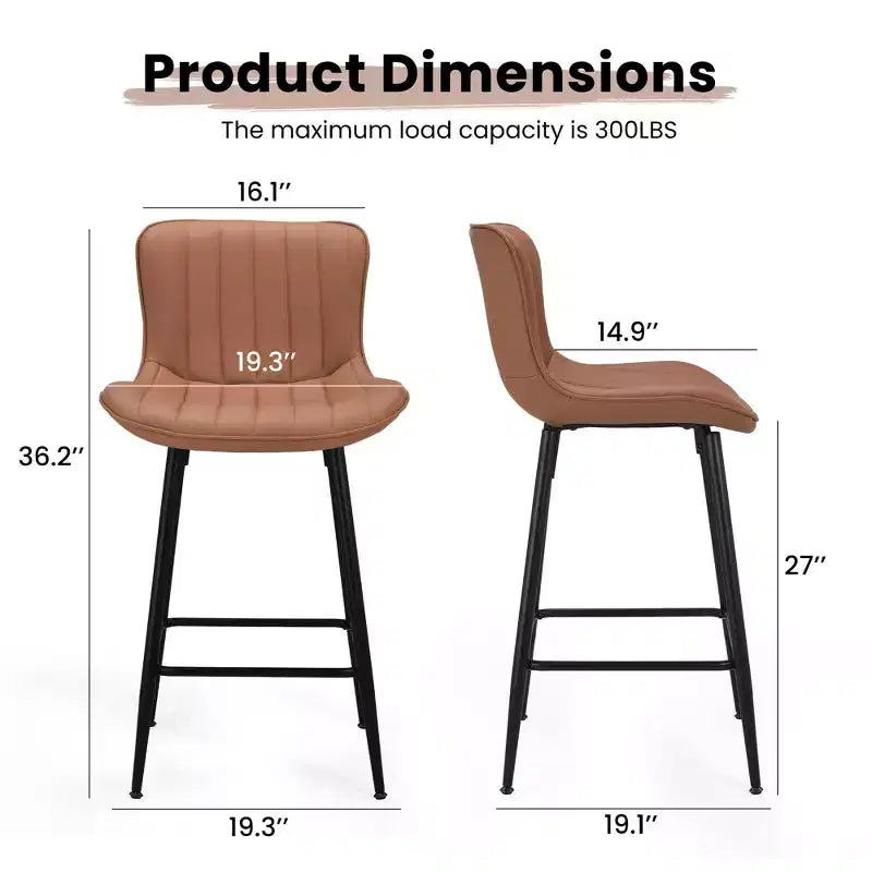 Okak Set of 2 Faux Leather Counter Height Bar Stools for Dining Rooms,Armless Chairs Counter Bar Stools with Black Metal Legs