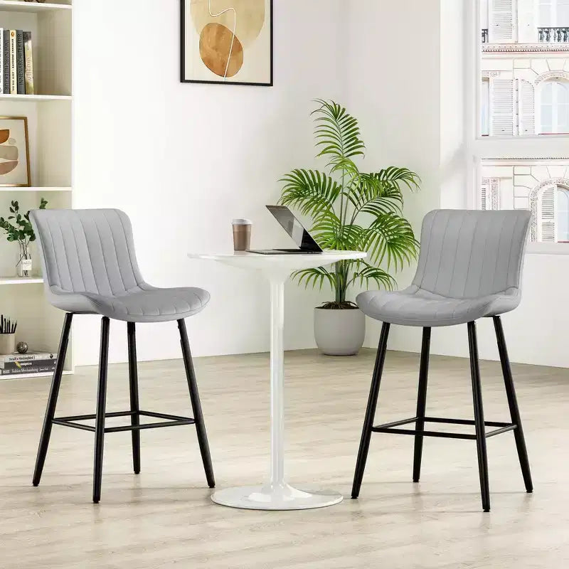 Okak Set of 2 Faux Leather Counter Height Bar Stools for Dining Rooms,Armless Chairs Counter Bar Stools with Black Metal Legs