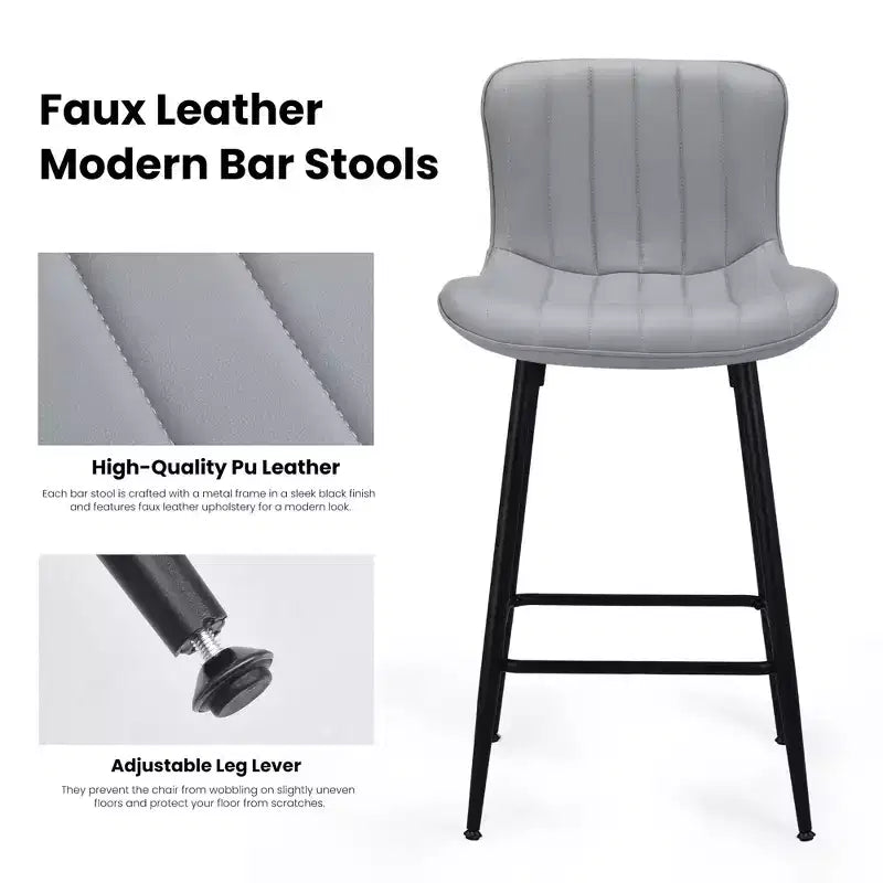 Okak Set of 2 Faux Leather Counter Height Bar Stools for Dining Rooms,Armless Chairs Counter Bar Stools with Black Metal Legs
