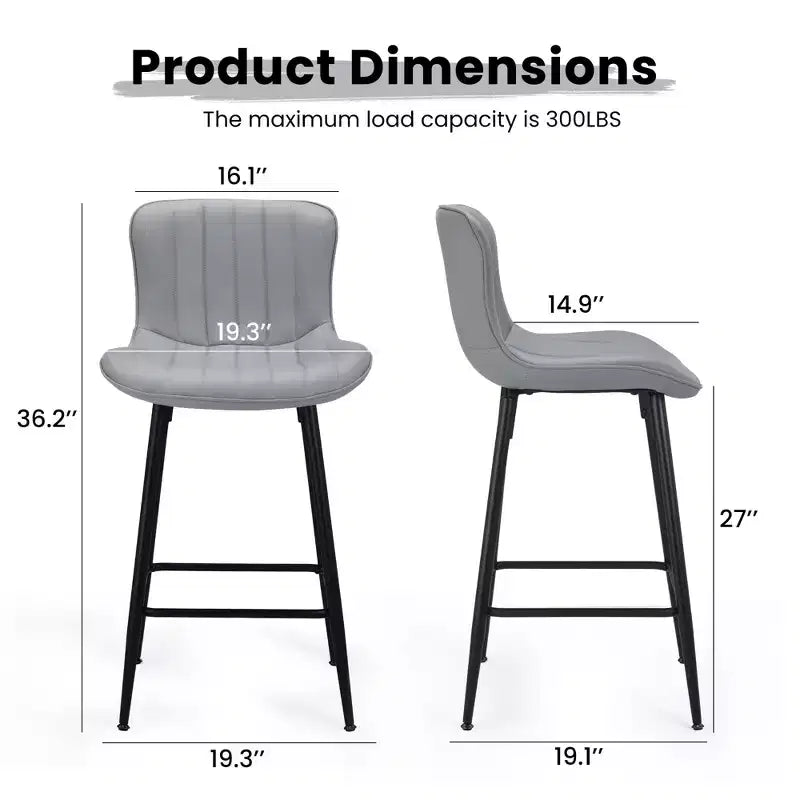 Okak Set of 2 Faux Leather Counter Height Bar Stools for Dining Rooms,Armless Chairs Counter Bar Stools with Black Metal Legs
