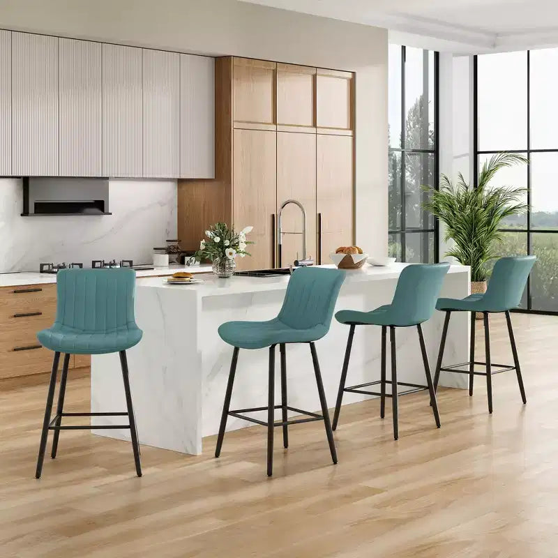 Okak Set of 2 Faux Leather Counter Height Bar Stools for Dining Rooms,Armless Chairs Counter Bar Stools with Black Metal Legs