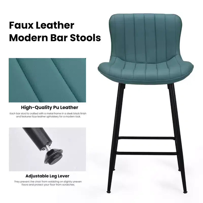 Okak Set of 2 Faux Leather Counter Height Bar Stools for Dining Rooms,Armless Chairs Counter Bar Stools with Black Metal Legs