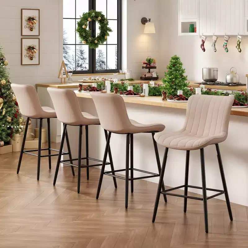 Okak Set of 2 Faux Leather Counter Height Bar Stools for Dining Rooms,Armless Chairs Counter Bar Stools with Black Metal Legs