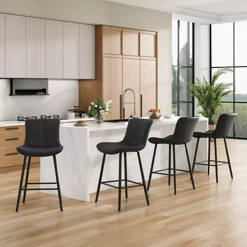 Okak Set of 2 Faux Leather Counter Height Bar Stools for Dining Rooms,Armless Chairs Counter Bar Stools with Black Metal Legs