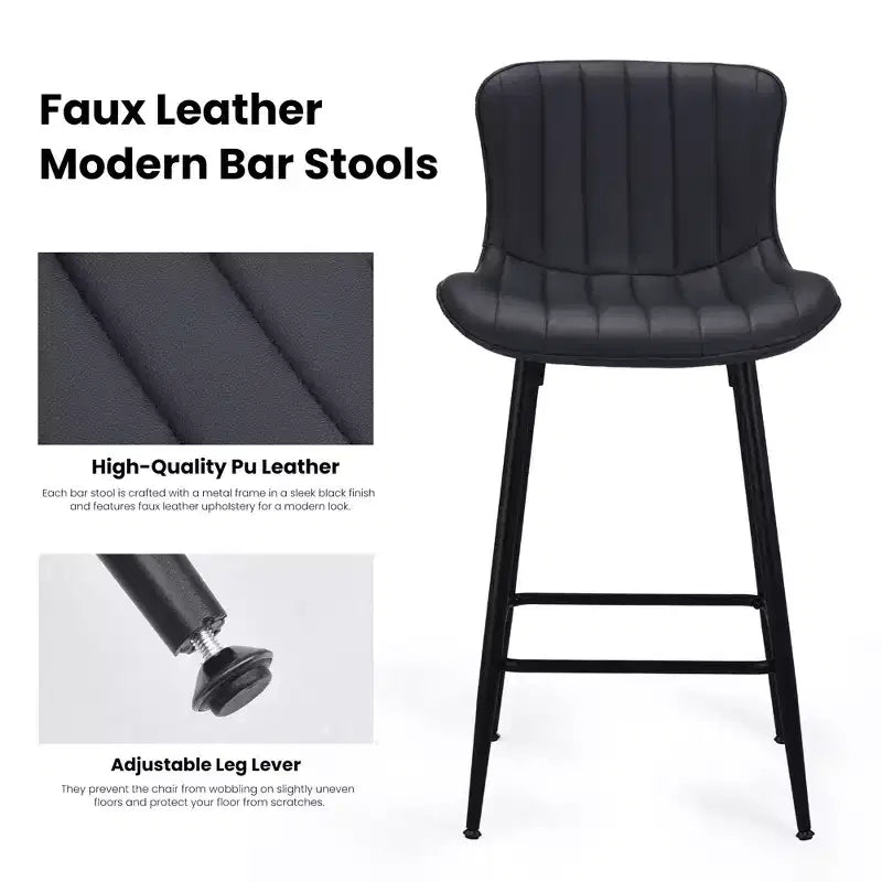 Okak Set of 2 Faux Leather Counter Height Bar Stools for Dining Rooms,Armless Chairs Counter Bar Stools with Black Metal Legs