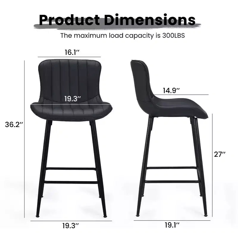 Okak Set of 2 Faux Leather Counter Height Bar Stools for Dining Rooms,Armless Chairs Counter Bar Stools with Black Metal Legs