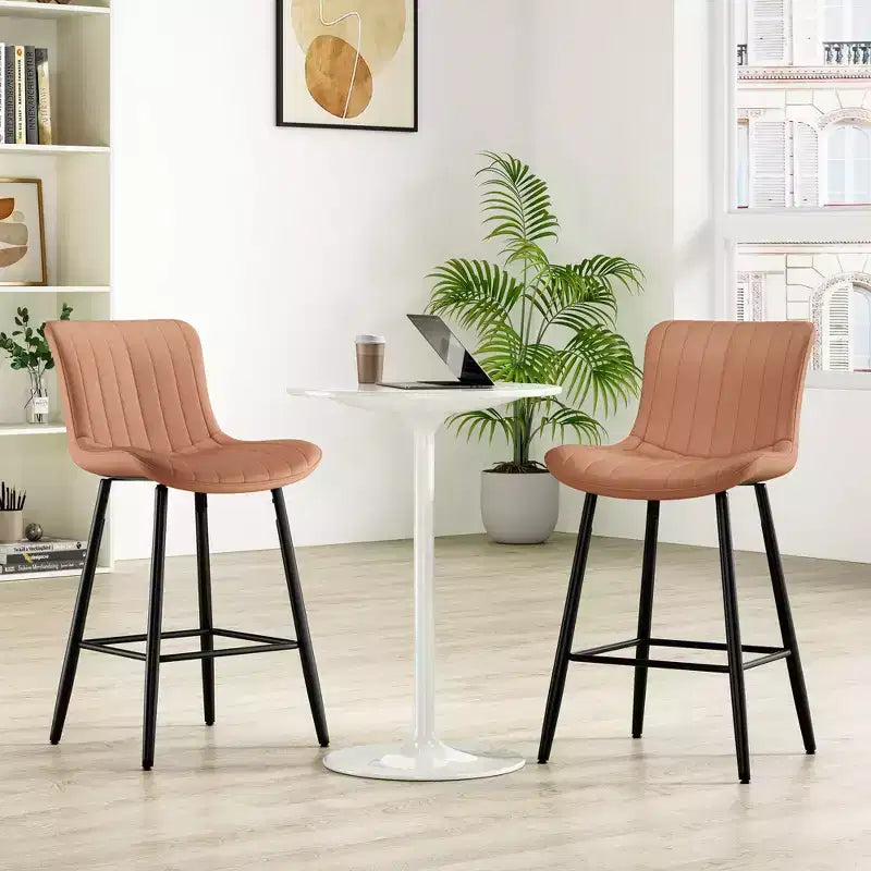 Okak Set of 2 Faux Leather Counter Height Bar Stools for Dining Rooms,Armless Chairs Counter Bar Stools with Black Metal Legs