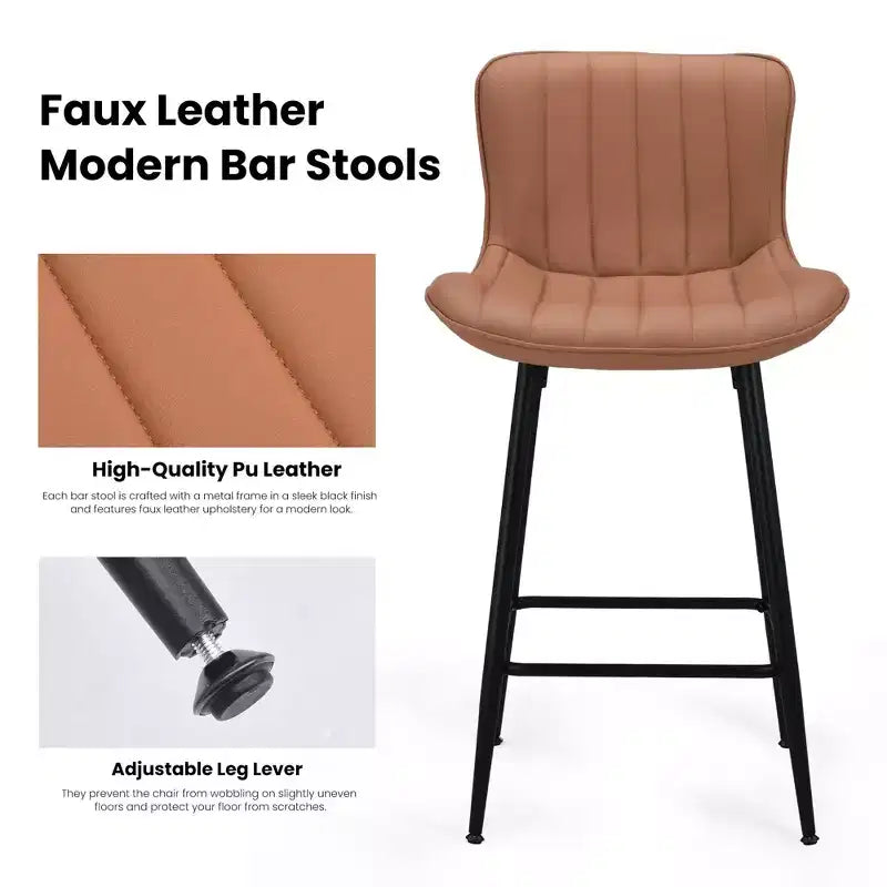 Okak Set of 2 Faux Leather Counter Height Bar Stools for Dining Rooms,Armless Chairs Counter Bar Stools with Black Metal Legs