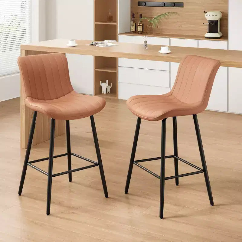 Okak Set of 2 Faux Leather Counter Height Bar Stools for Dining Rooms,Armless Chairs Counter Bar Stools with Black Metal Legs