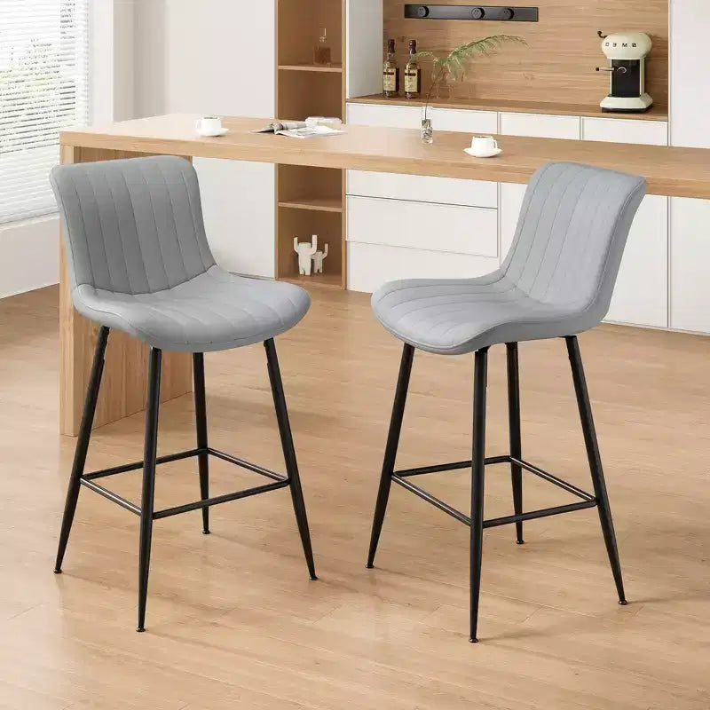 Okak Set of 2 Faux Leather Counter Height Bar Stools for Dining Rooms,Armless Chairs Counter Bar Stools with Black Metal Legs