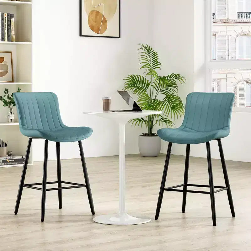 Okak Set of 2 Faux Leather Counter Height Bar Stools for Dining Rooms,Armless Chairs Counter Bar Stools with Black Metal Legs
