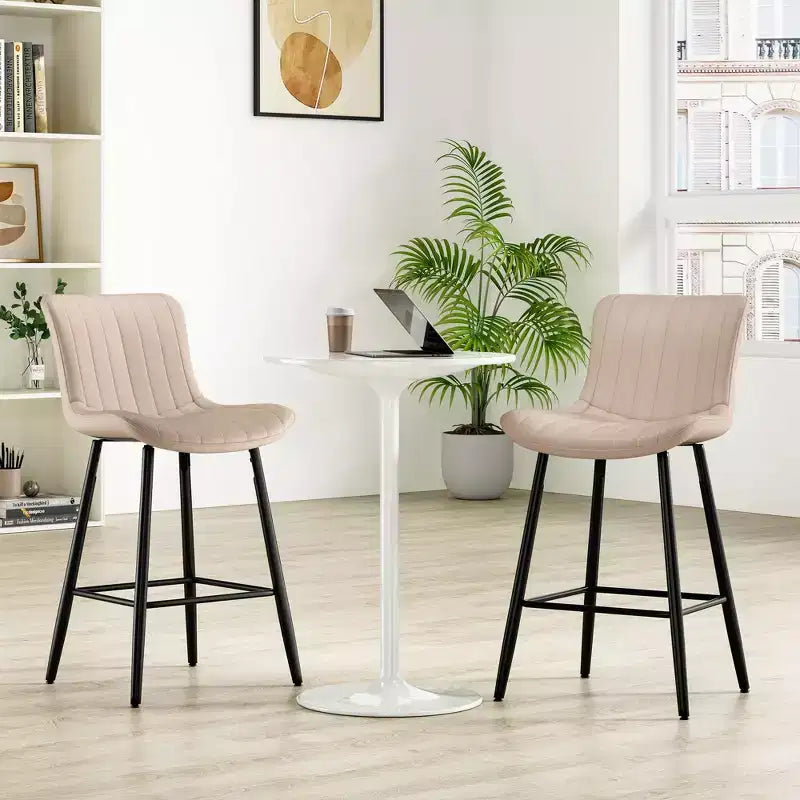 Okak Set of 2 Faux Leather Counter Height Bar Stools for Dining Rooms,Armless Chairs Counter Bar Stools with Black Metal Legs