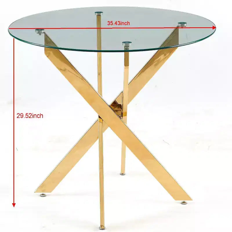 Homy Casa Round Glass Dining Table, Clear Top with Gold Metal Base, Small Space, Holiday Gathering, Clear and Gold