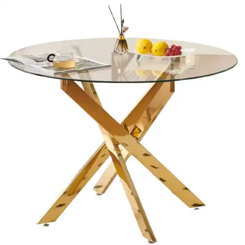 Homy Casa Round Glass Dining Table, Clear Top with Gold Metal Base, Small Space, Holiday Gathering, Clear and Gold