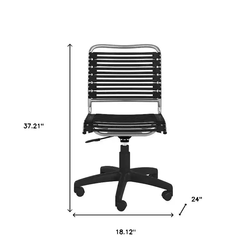 HomeRoots Black and Silver Adjustable Swivel Bungee Rolling Office Chair