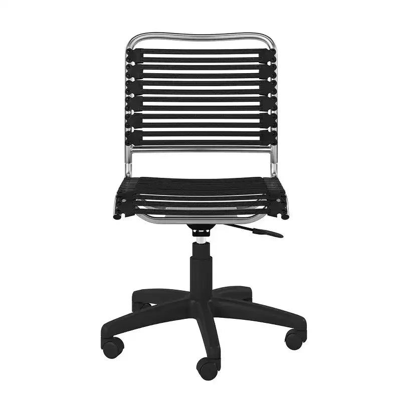 HomeRoots Black and Silver Adjustable Swivel Bungee Rolling Office Chair