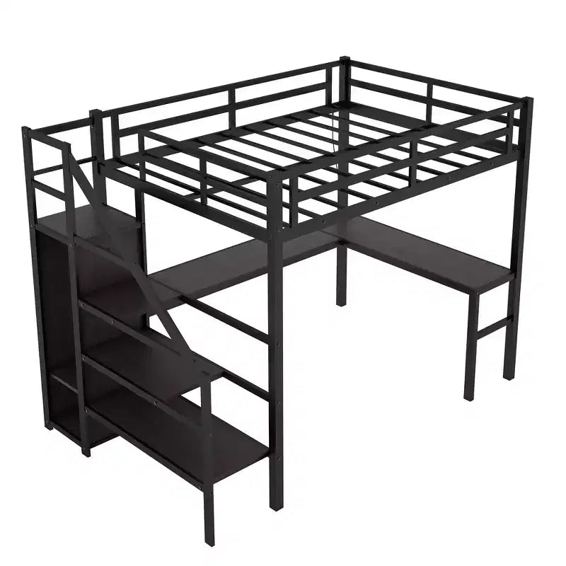 Bellemave Full XL Size Loft Bed with L-shaped Desk and USB, with Wardrobe and Adjustable Shelf, High Loft Bed with LED for Kids Teens Adults, Black