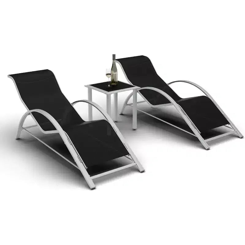 3Pcs Outdoor Patio Chaise Lounge Chair, Beach Sunbathing Lawn Lounger Recliner Chair with Arm & Side Table for Poolside, Deck, Balcony, Backyard