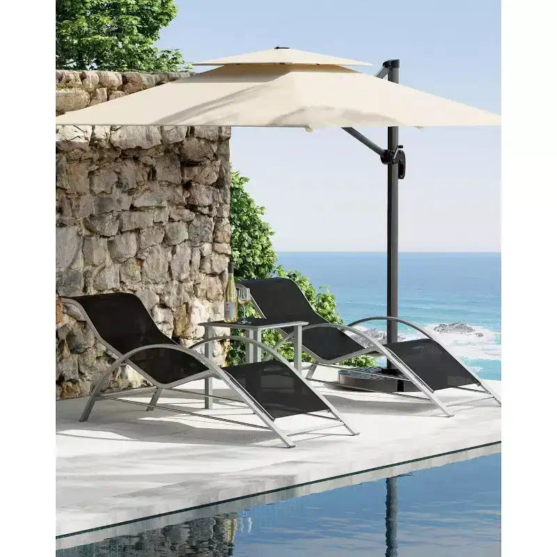 3Pcs Outdoor Patio Chaise Lounge Chair, Beach Sunbathing Lawn Lounger Recliner Chair with Arm & Side Table for Poolside, Deck, Balcony, Backyard