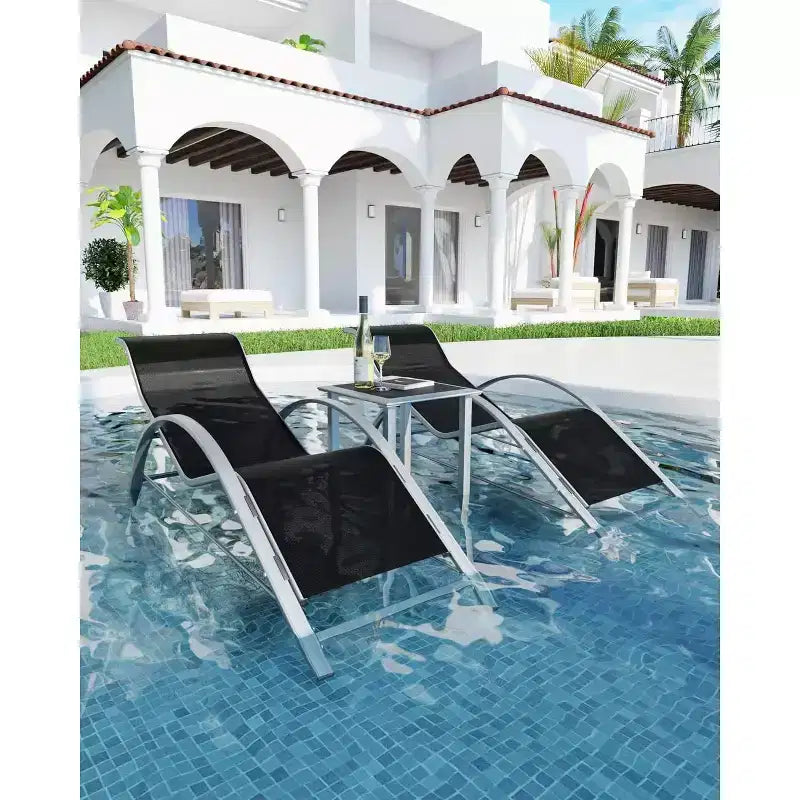 3Pcs Outdoor Patio Chaise Lounge Chair, Beach Sunbathing Lawn Lounger Recliner Chair with Arm & Side Table for Poolside, Deck, Balcony, Backyard