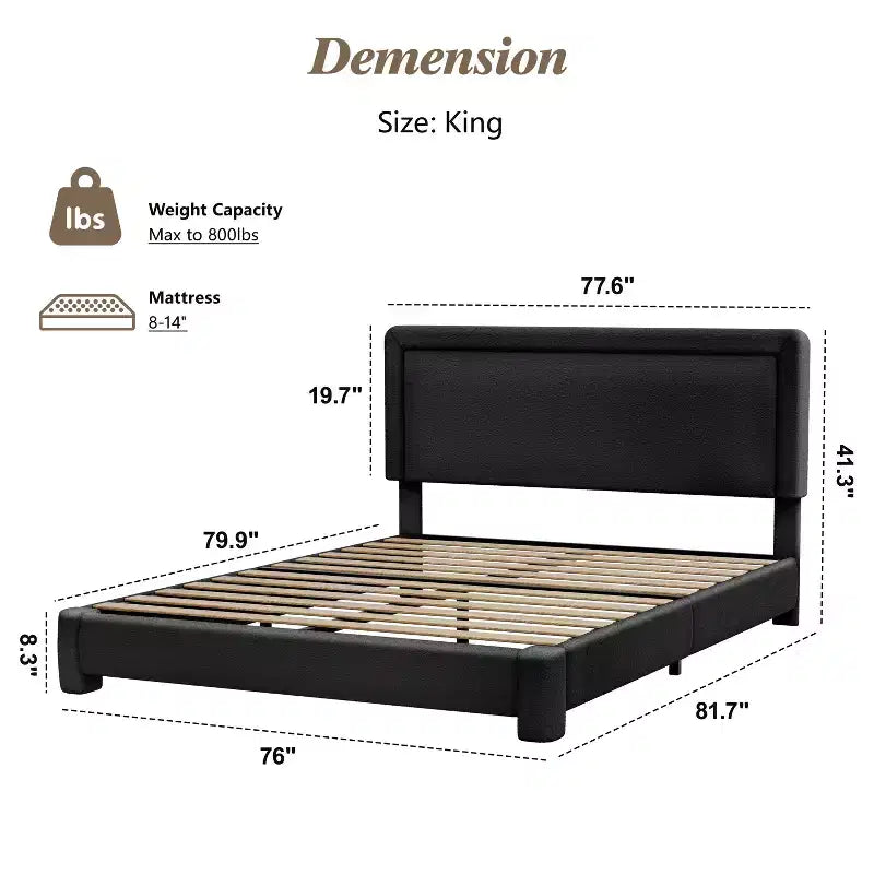 Dyonery Boucle Bed Frame,Upholstered Teddy Fabric Bed Frame with Headboard, Soft Rounded Corners, Adjustable Headboard, Easy Assembly