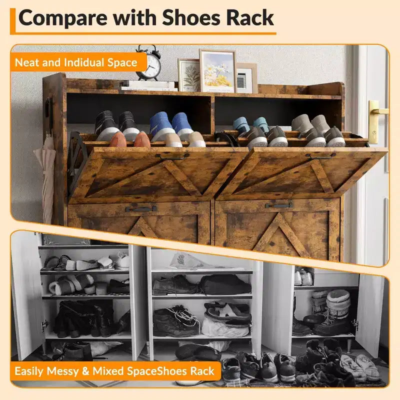 Large Shoe Cabinet Storage with 4 Flip Drawers, Freestanding Shoe Storage Organizer Cabinet for Entryway, Dry and Wet Separation Shoe Organizer