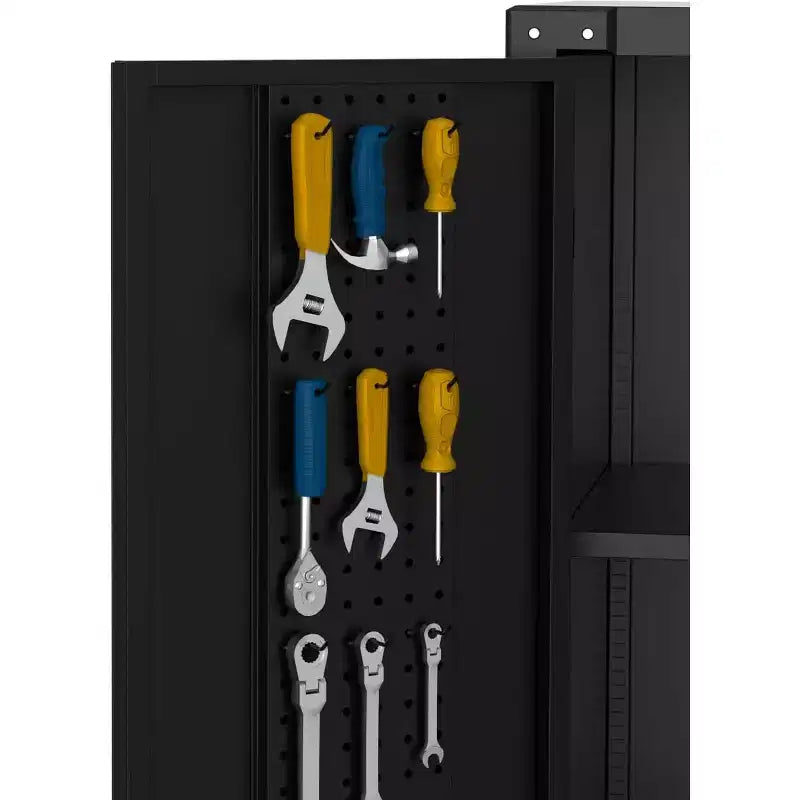 Metal Storage Cabinet with Wheels, Lockable Steel Garage Cabinet with Pegboard & 4 Adjustable Shelves, Deep Black