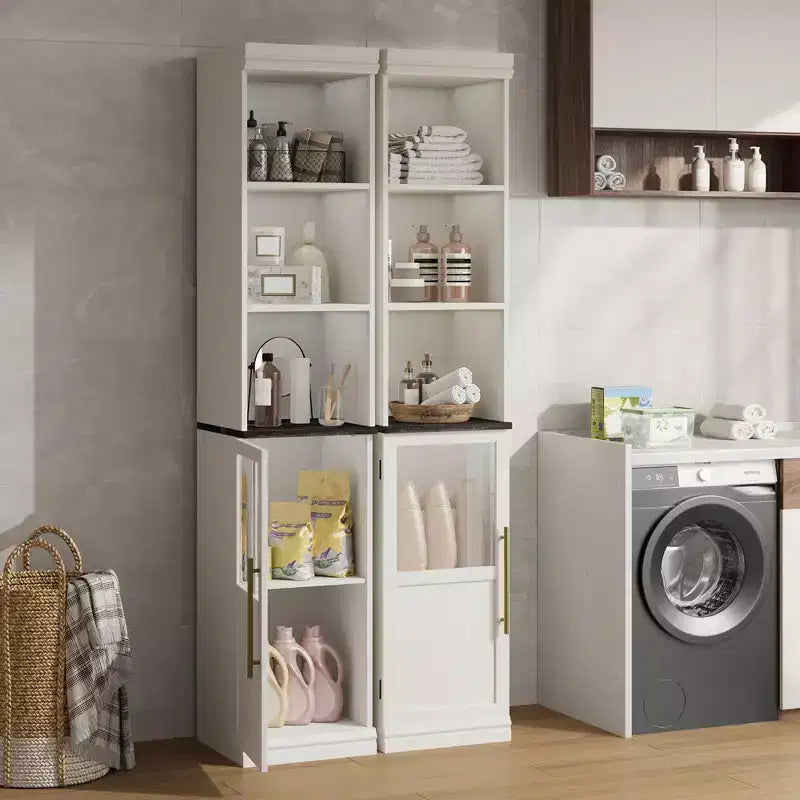 Tall Storage Cabinet with Glass Door, 70 Bathroom Storage Cabinet with Adjustable Shelves for Small Spaces
