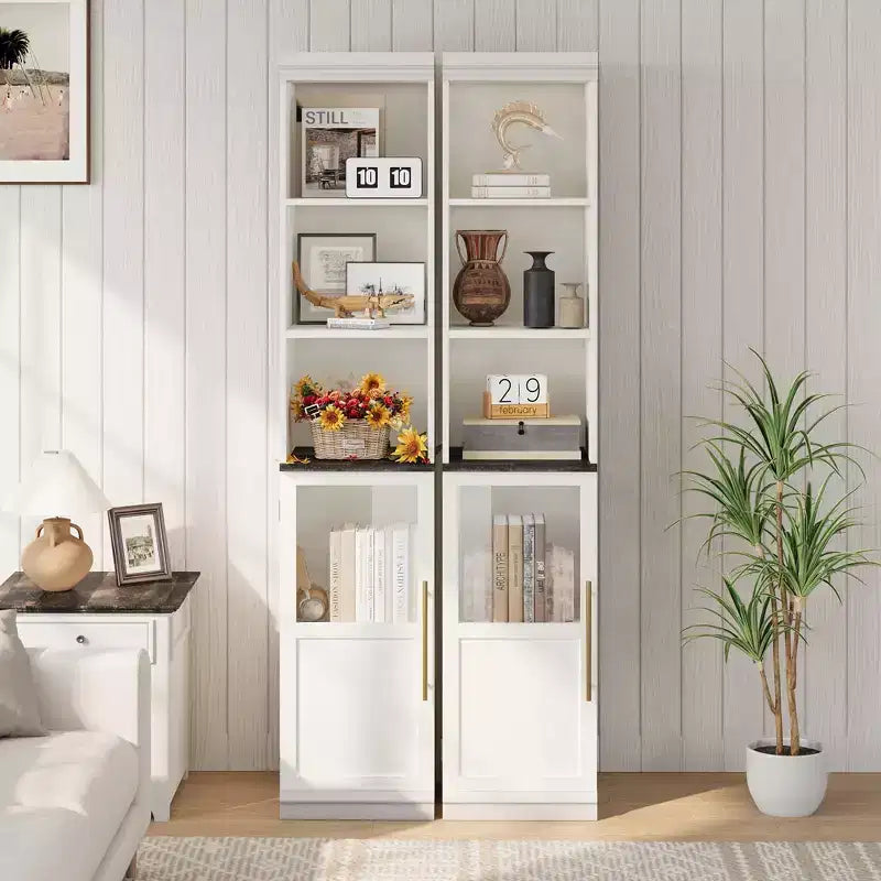 Tall Storage Cabinet with Glass Door, 70 Bathroom Storage Cabinet with Adjustable Shelves for Small Spaces