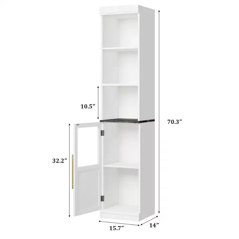Tall Storage Cabinet with Glass Door, 70 Bathroom Storage Cabinet with Adjustable Shelves for Small Spaces