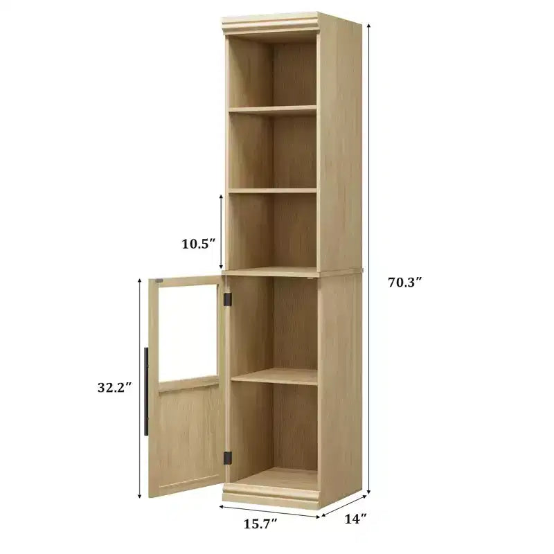 Tall Storage Cabinet with Glass Door, 70 Bathroom Storage Cabinet with Adjustable Shelves for Small Spaces