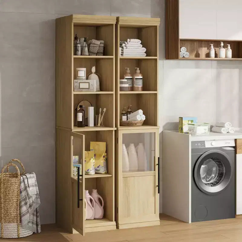 Tall Storage Cabinet with Glass Door, 70 Bathroom Storage Cabinet with Adjustable Shelves for Small Spaces