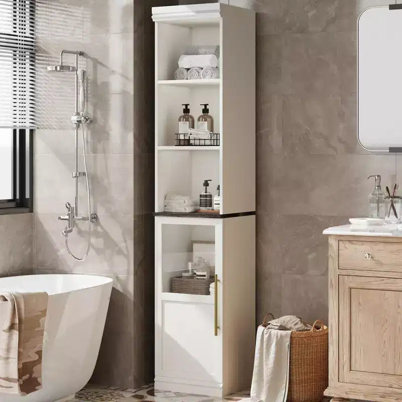 Tall Storage Cabinet with Glass Door, 70 Bathroom Storage Cabinet with Adjustable Shelves for Small Spaces