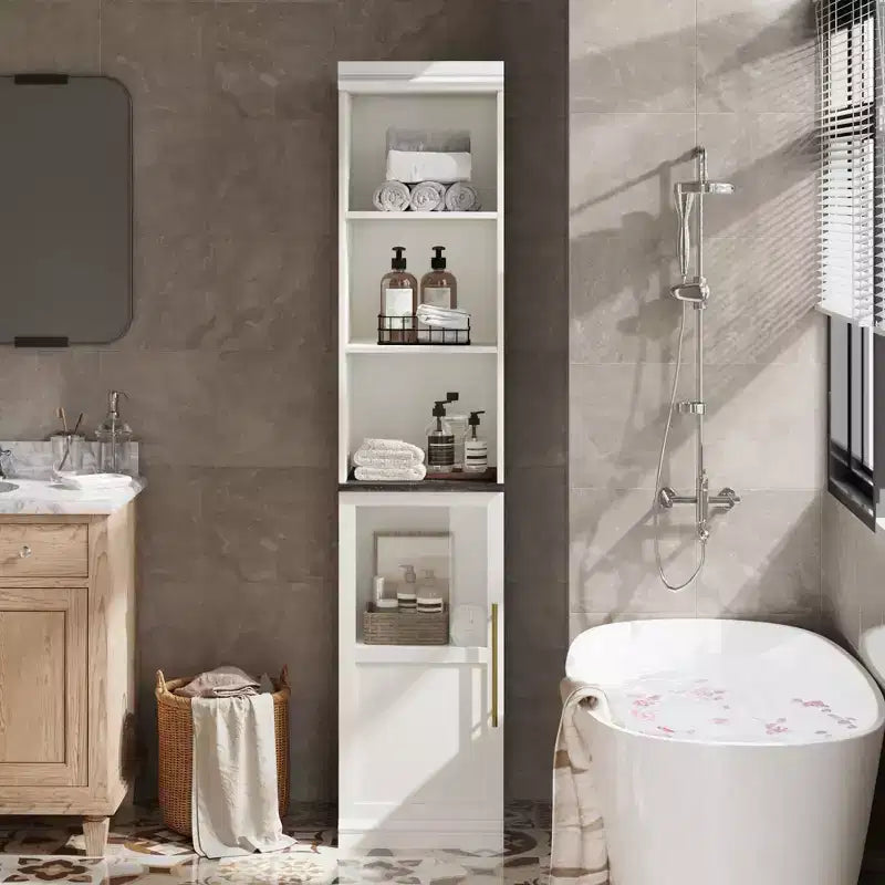 Tall Storage Cabinet with Glass Door, 70 Bathroom Storage Cabinet with Adjustable Shelves for Small Spaces