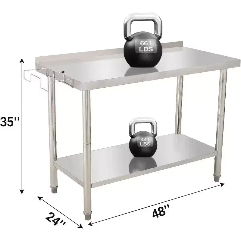 48x24x35in Commercial Metal Prep Table with Adjustable Undershelf, Heavy Duty Worktable for Kitchen, Restaurant, Home, Hotel, Workstation