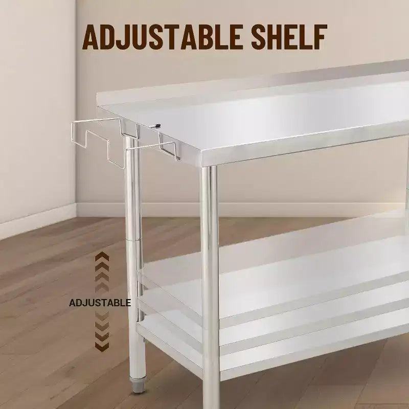 48x24x35in Commercial Metal Prep Table with Adjustable Undershelf, Heavy Duty Worktable for Kitchen, Restaurant, Home, Hotel, Workstation
