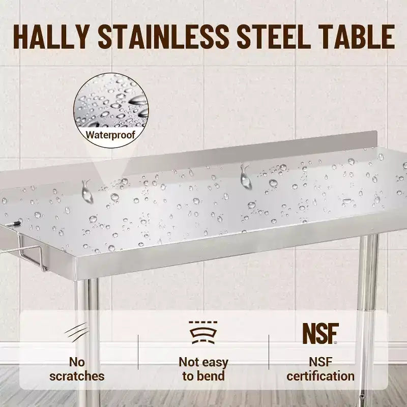 48x24x35in Commercial Metal Prep Table with Adjustable Undershelf, Heavy Duty Worktable for Kitchen, Restaurant, Home, Hotel, Workstation