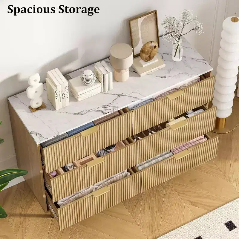 COZONY 6-Drawer Dresser with Fluted Design, Modern Wood Storage Cabinet, Wide Drawer Chest for Bedroom Living Room Entryway