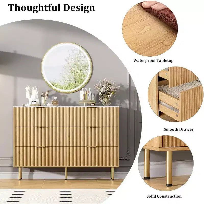 COZONY 6-Drawer Dresser with Fluted Design, Modern Wood Storage Cabinet, Wide Drawer Chest for Bedroom Living Room Entryway